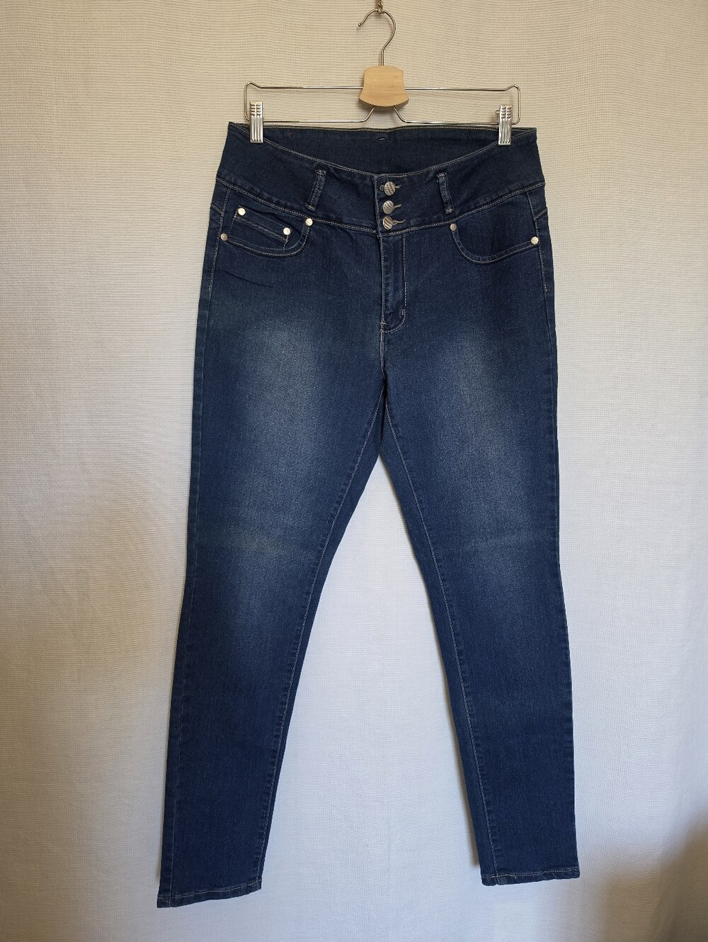 T&Y Fashion Jeans Women's Blue Skinny Leg 3 Button High Rise Stretch ~ 15/16
